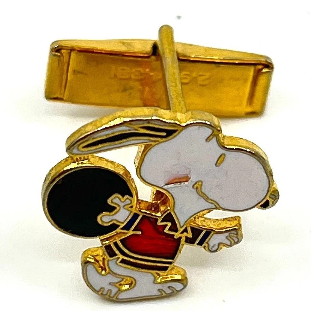 Vintage Snoopy Cufflink Tie Tack Set‎ Enamel Gold Tone Peanuts Character Comic